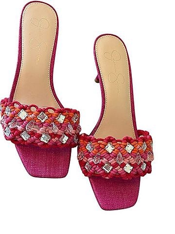 Jessica Simpson Fuchsia Braided Gem-Trim Slide Heels Heels (view 1)