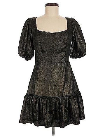 Rachel Parcell Gold Puff Sleeve Ruffle Hem Mini Dress Cocktail Dress (view 1)
