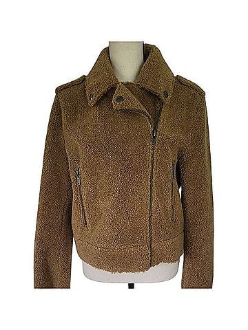 Zara Camel Teddy Moto Shearling Jacket Faux Fur Jacket (view 1)