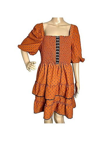 Betsey Johnson Orange Flower Polka Dot Ruffle Dress Casual Dress (view 1)