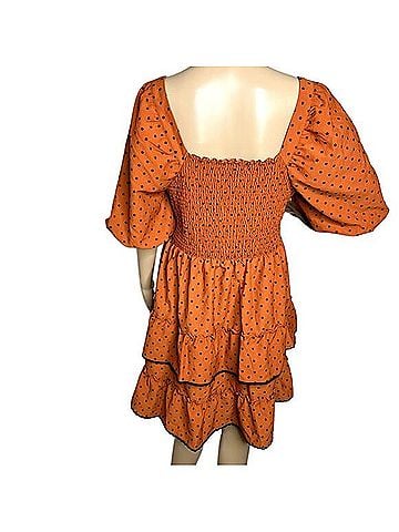 Betsey Johnson Orange Flower Polka Dot Ruffle Dress Casual Dress (view 2)