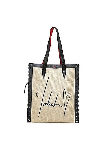 Christian Louboutin Christian Louboutin Cabasace Shoelace Tote Bag in Beige, Red, and Black Leather Raffia - Women's (view 1)