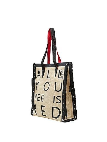 Christian Louboutin Christian Louboutin Cabasace Shoelace Tote Bag in Beige, Red, and Black Leather Raffia - Women's (view 2)