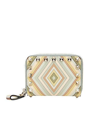 Valentino Valentino Studded Round Zip Mini Wallet, Coin Purse, PR-K-358-VO72, Green Multicolor Leather, Women's. (view 1)