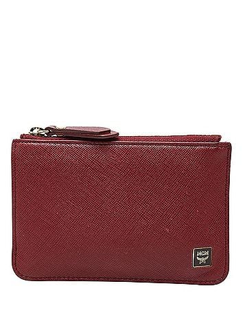 MCM MCM Logo Wallet/Coin Case, Wine Red Gold Leather, Women's (view 1)