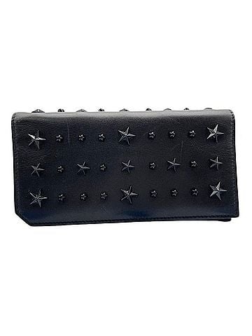 Jimmy Choo JIMMY CHOO Cooper Long Wallet, Black Leather, Men's/Women's, Star Studs, Bi-fold (view 1)
