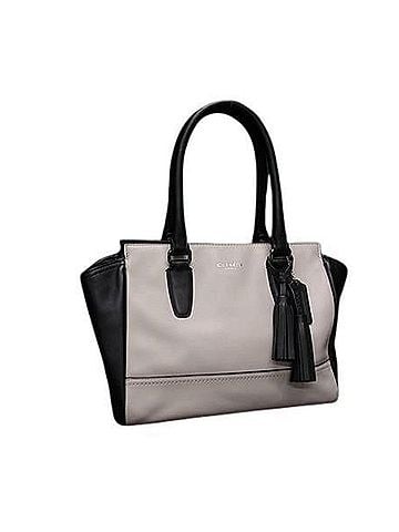 Coach COACH handbag, model 25808, greige x black leather, women's, with tassel. (view 1)