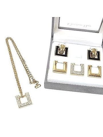 Christian Dior Christian Dior Pendant Change Top Necklace and Earrings Set, Gold Metal Rhinestone, Women's Square (view 1)