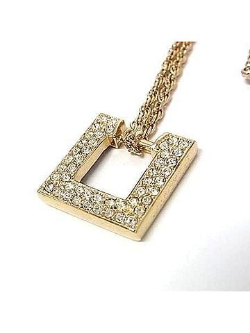 Christian Dior Christian Dior Pendant Change Top Necklace and Earrings Set, Gold Metal Rhinestone, Women's Square (view 2)