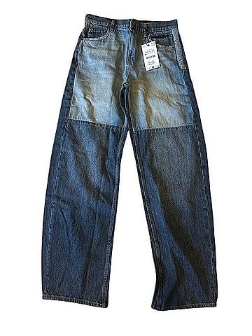 Zara The ZW Straight Fit Mid Rise Patchwork Jeans Jeans (view 1)
