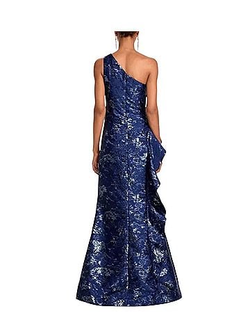 Teri Jon by Rickie Freeman Metallic Jacquard One Shoulder Cocktail Dress (view 2)
