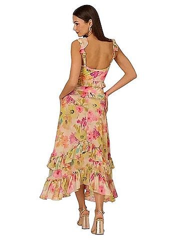 Adrianna Papell Pink Multi Floral Ruffle Midi Dress Casual Dress (view 2)