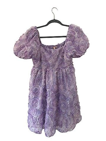 H&M Fun Lilac Floral Puff-Sleeve Dress Casual Dress (view 1)