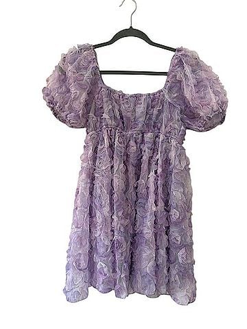 H&M Fun Lilac Floral Puff-Sleeve Dress Casual Dress (view 2)
