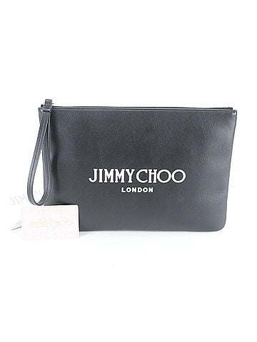 Jimmy Choo Jimmy Choo Leather Second Bag Clutch Pouch with Guarantee Card, Black, Men's (view 1)