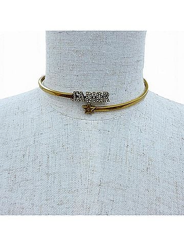 Christian Dior Christian Dior DIOR JADIOR Metal Logo Rhinestone Star Choker Necklace Gold Women's Accessory (view 2)
