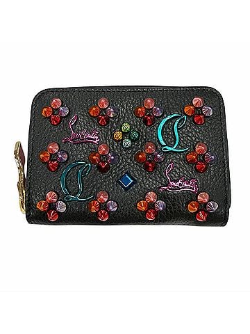 Christian Louboutin Christian Louboutin Panettone Studded Leather Compact Wallet, Round Zipper, Coin Purse, Black, Made in Italy, Women's (view 1)