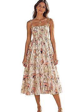 Tory Burch Poplin Midi Pink Poppies Bloom dress Casual Dress (view 1)