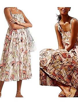 Tory Burch Poplin Midi Pink Poppies Bloom dress Casual Dress (view 2)