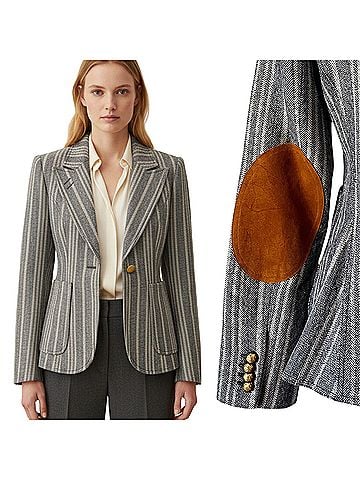 Smythe Tweed Duchess Grey Stripe Rust Suede Elbow Patches Blazer (view 1)