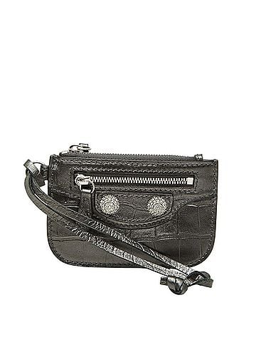 Balenciaga Balenciaga Le Cagoul Wallet/Coin Purse, Gray/Black Leather with Rhinestones, Women's BALENCIAGA (view 1)