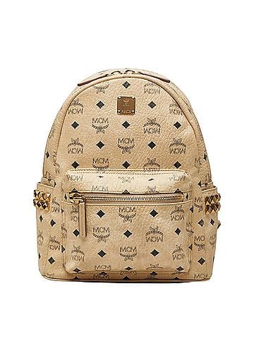 MCM MCM Visetos Logogram Studded Backpack Daypack (Beige) - Women's (view 1)