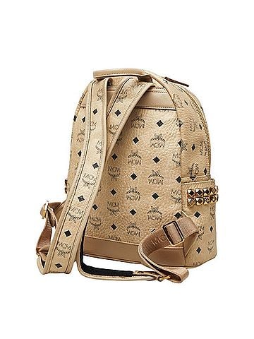 MCM MCM Visetos Logogram Studded Backpack Daypack (Beige) - Women's (view 2)
