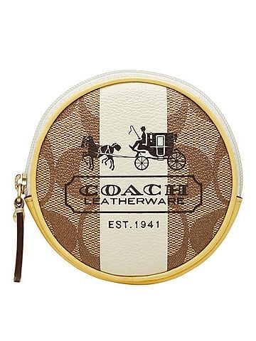 Coach Coach Signature Circular Wallet/Coin Purse, Beige, White, Yellow Leather, Women's COACH (view 1)