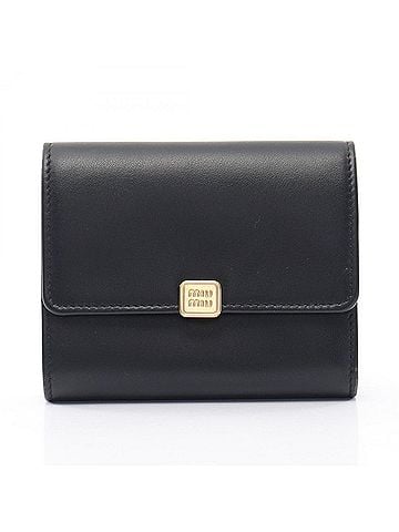 Miu Miu Miu Miu Miu SOFTY METAL Square Tri-fold Wallet, Leather, Women's, Black (5MH040) (view 1)