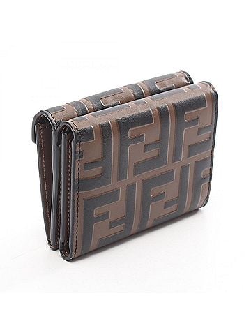 Fendi Fendi FF Diamond Tri-fold Wallet, Leather, Women's, Brown/Black, 8M0480 (view 2)