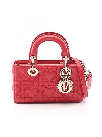 Christian Dior Christian Dior Dior LADY D-JOY Micro Cannage 2-Way Handbag, Leather, Women's, Red (view 1)