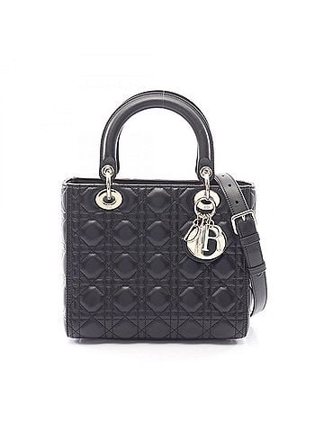Christian Dior Christian Dior Dior LADY DIOR Medium Cannage 2-Way Handbag, Leather, Women's, Black (M0565ONG) (view 1)
