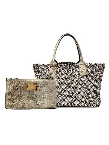 Bottega Veneta BOTTEGA VENETA Intrecciato Cabas PM Tote Bag, Metallic Leather, Silver Gold, Limited Edition of 250, Item Number 141498 (view 2)