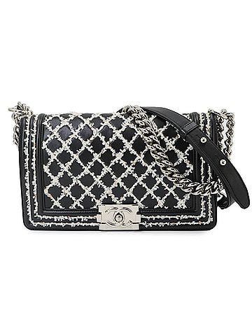 Chanel Chanel Boy Small Chain Shoulder Handbag, Lambskin, Black, A67086, Sequins, Silver Hardware (view 1)