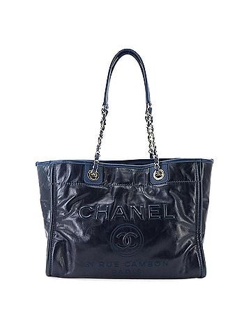 Chanel Chanel Deauville Chain Tote Handbag, Leather, Navy, A93257, Silver Hardware (view 1)