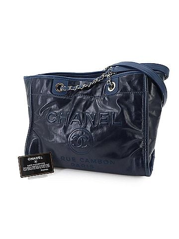 Chanel Chanel Deauville Chain Tote Handbag, Leather, Navy, A93257, Silver Hardware (view 2)