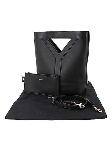 Saint Laurent Saint Laurent Y Bucket Small 2-way Hand/Shoulder Handbag, Leather, Black, 808224, Gold Hardware (view 2)