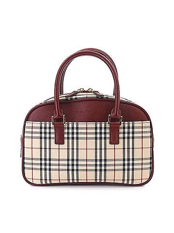 Burberry Burberry Nova Check Mini Boston Handbag, Canvas and Leather, Beige/Bordeaux. (view 1)