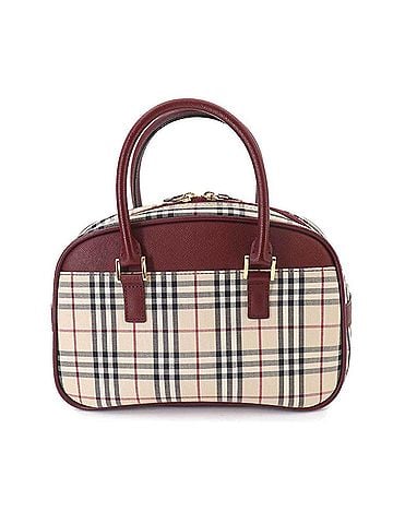 Burberry Burberry Nova Check Mini Boston Handbag, Canvas and Leather, Beige/Bordeaux. (view 2)