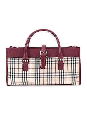 Burberry Burberry Nova Check Handbag, Canvas and Leather, Beige Bordeaux. (view 1)