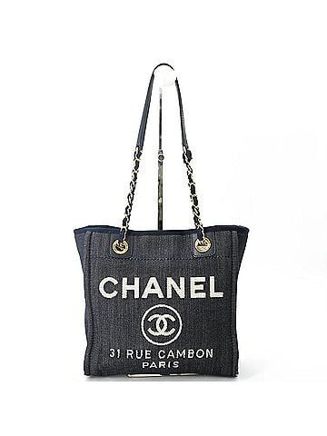 Chanel CHANEL Coco Deauville PM Tote Bag with Chain, Women's, Navy (view 1)