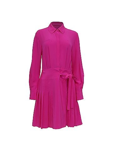 Jason Wu Jason Wu Pleated Long Sleeve Shirt Dress in Pink Silk (view 1)