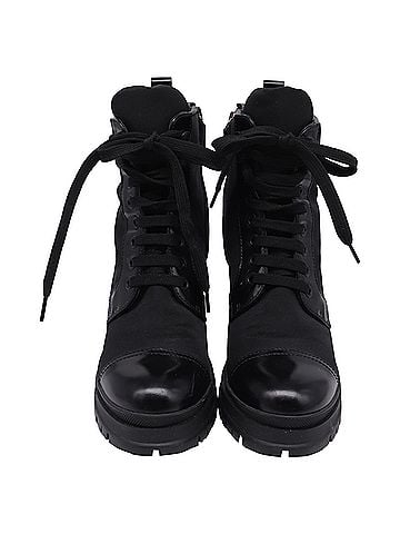 Prada Prada Re-Nylon Metal Triangle Lace Up Ankle Boots in Black Leather (view 2)