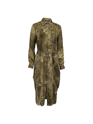 Ralph Lauren Ralph Lauren Purple Label Printed Shirt Dress with Belt in Green Silk (view 1)