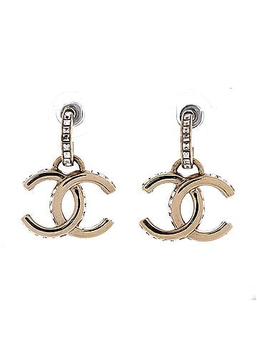 Chanel CC Drop Hoop Earrings Metal with Crystals (view 1)