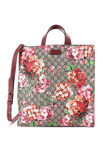 Gucci Convertible Soft Open Tote Blooms Print GG Coated Canvas Tall (view 1)