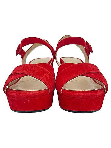 Prada Prada Crisscross Block Heels in Red Suede (view 2)
