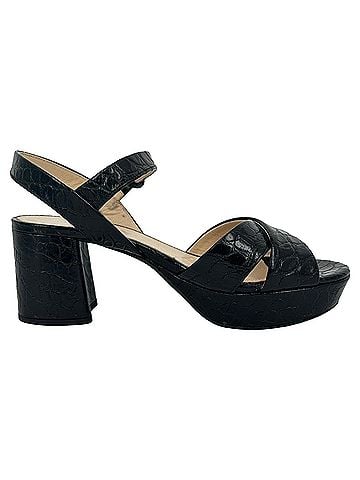 Prada Prada Black Croc-Embossed Crisscross Platform Sandals in Black Patent Leather (view 1)