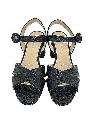 Prada Prada Black Croc-Embossed Crisscross Platform Sandals in Black Patent Leather (view 2)