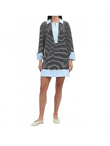 Tanya Taylor Whitney Dress in Maritime Blue/Cream Thin Stripe (view 2)